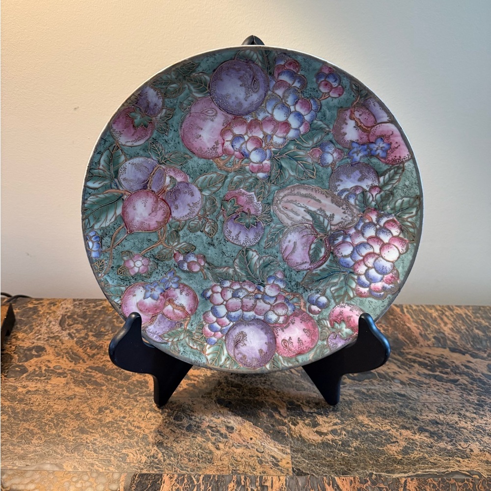Vintage Stunning very unique plate.  You can feel the raised hand painted areas.